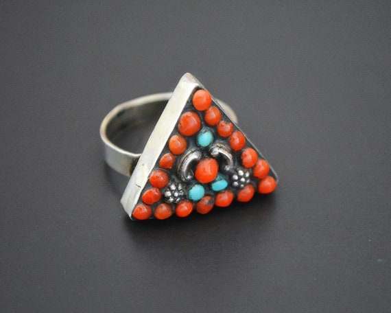 Nepali Turquoise Coral Ring - Size 9 - Nepali Ring