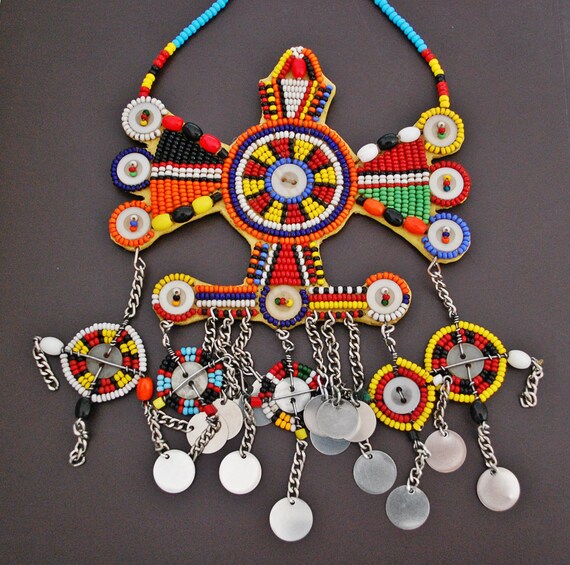 Large African Beaded Maasai Necklace - African Bea