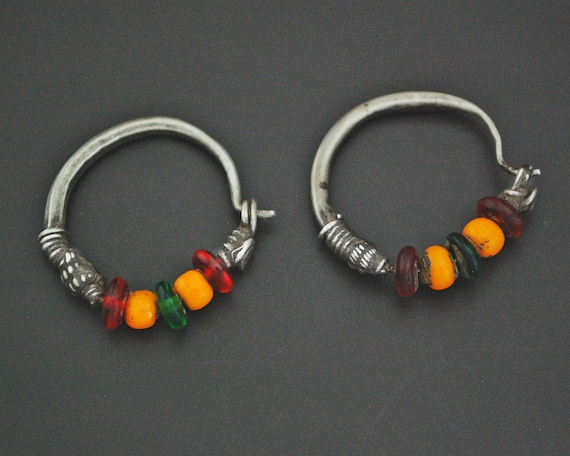 Tribal Indian Hoop Earrings with Colorful Beads -