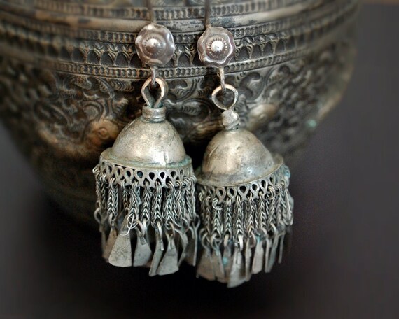 Old Silver Kashmiri Jhumka Earrings - Tribal Silve
