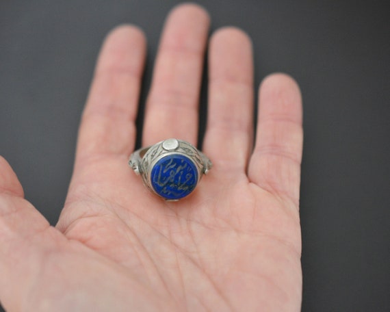 Afghani Lapis Lazuli Intaglio Ring  - Size 9 - Tu… - image 4