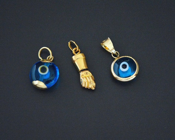 Turkish Evil Eye 14K Gold Pendant and 18K XS Figa