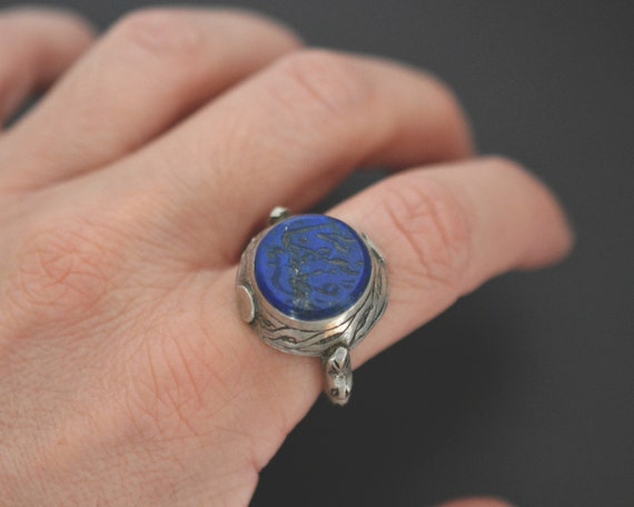 Afghani Lapis Lazuli Intaglio Ring  - Size 9 - Tu… - image 3