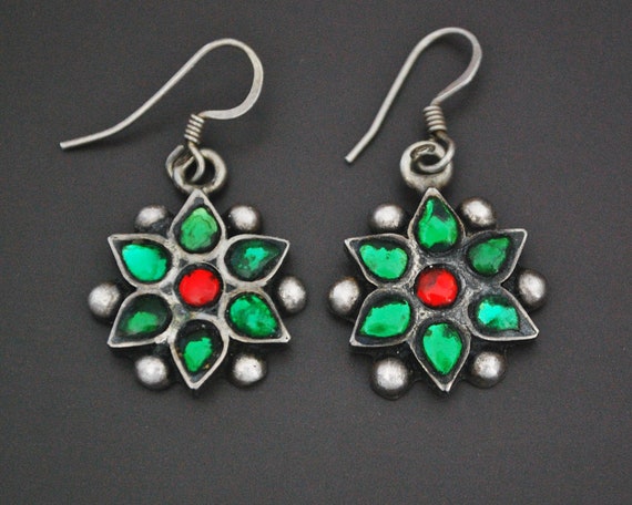 Rajasthani Flower Earrings with Glass - Indian Tri