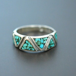 Zuni Turquoise Chip Inlay Band Ring - Size 10