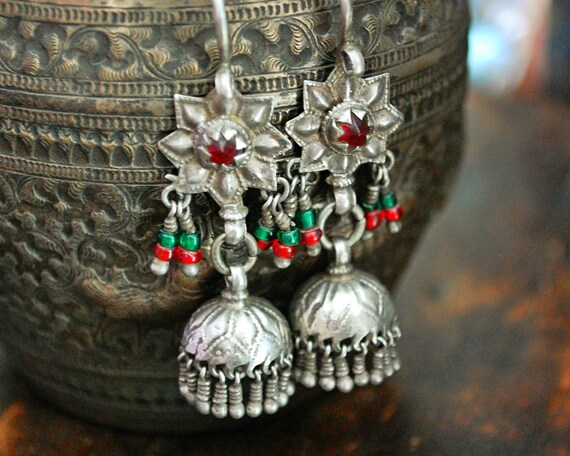 Tribal Kashmiri Jhumka Earrings - Tribal Silver Ea