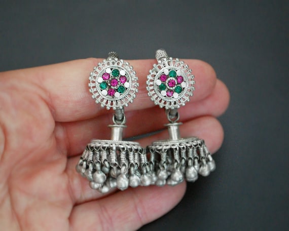 Tribal Kashmiri Jhumka Earrings - Tribal Silver Earrings - Tribal Afghani Earrings - Jhumka Earrings