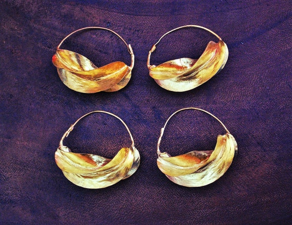 Tribal Fulani Hoop Earrings XL - Gold Plate Copper