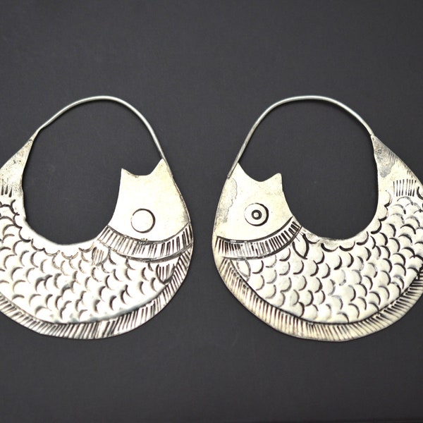 Boucles d'Oreilles Hoop Poisson Hmong - Grand