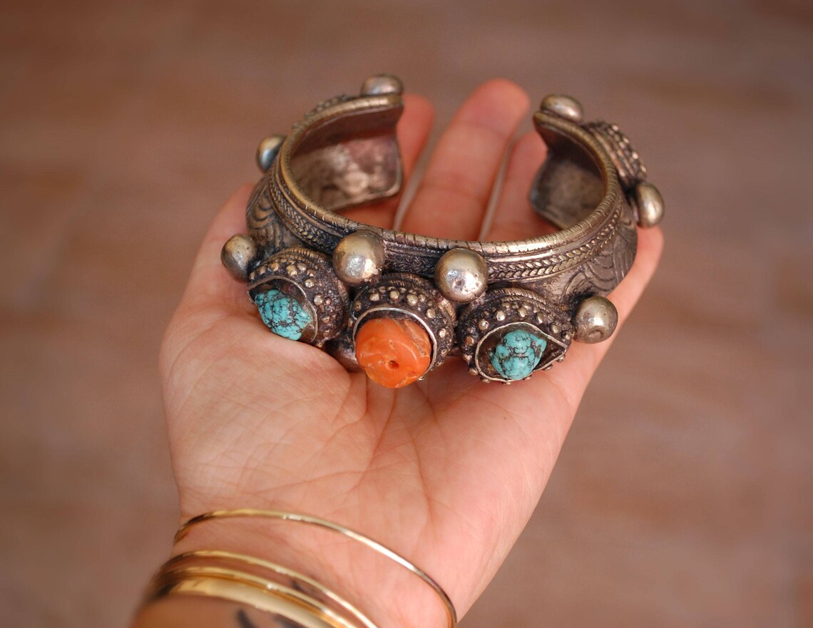 Antique Tibetan Bracelet With Turquoise and Coral Bhutanese Etsy