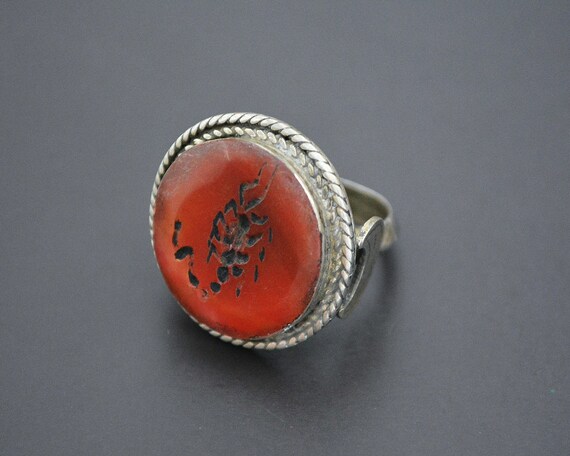 Afghani Crescent Moon Scorpion Intaglio Ring - Siz