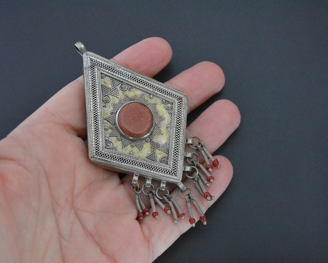 Kazakh Pendant with Dangles and Goldstone Kazakh Jewelry | Etsy