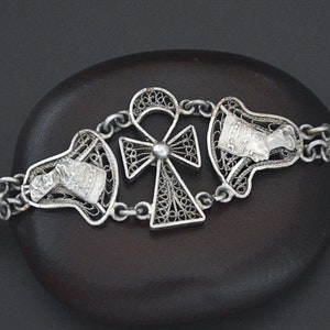 Egyptian Ankh Nefertiti Filigree Link Bracelet - Ankh Bracelet - Egypt Silver Bracelet - Ankh Jewelry