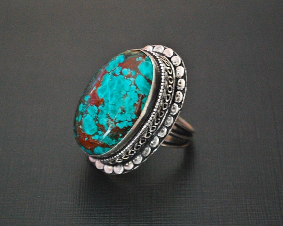 Ethnic Turquoise Ring from India - Size 7.75 - Eth