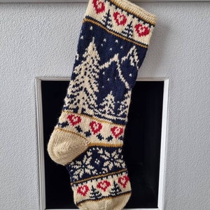 Christmas Stocking - Mountain Christmas stocking - Traditional Hand Knit Christmas Stocking - Fair Isle Knitting