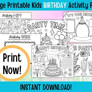 Printable Kids Birthday Activity Pages, Coloring Pages, Printable Bundle for Kids