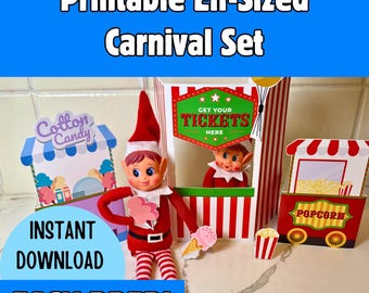 Set imprimible de Carnaval de Elfos: Taquilla, Puesto de Palomitas y Accesorios