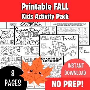 Printable Fall Activity Placemats, Fall Coloring Pages for Kids, Fall Activity Sheets, Fall Activity Placemat Pack INSTANT DOWNLOAD