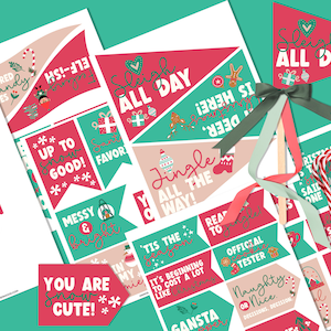 Printable Christmas Pennant Flags And Tags, Christmas Photo Props, Holiday Printable Flag