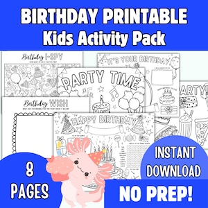 Printable Kids Birthday Activity Pages, Coloring Pages, Printable Bundle for Kids