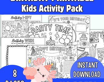 Páginas de atividades para aniversário infantil, pacote de desenhos para colorir para imprimir (PDF)