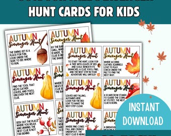 Fall Scavenger Hunt Cards for Kids, Autumn Outdoor Activity (Printable PDF)