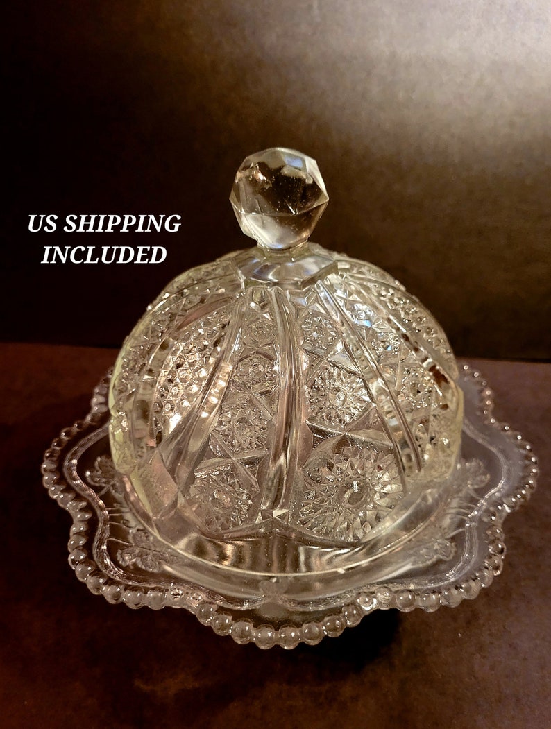 Butter Dome Butter Dish Pressed Glass Cheese Keeper Vintage Etsy