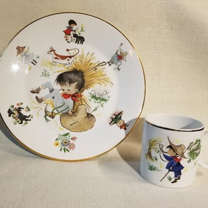 Cup and Dish for Child Little Boy Blue Vintage Arklow Irish Ironstone Republic of Ireland FREE SHIPPING