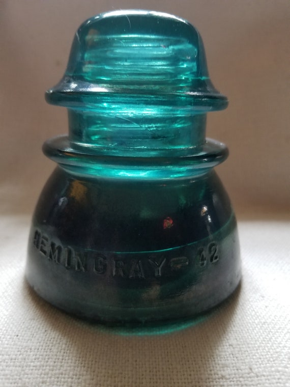 Vintage Glass Insulator Hemingray No 42 USA Deep Aqua Glass Insulators