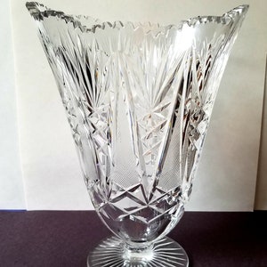 Crystal Vase Large Flared Vase Pedestal Footed 10 Inch Tall Vintage Vase FREE SHIPPING