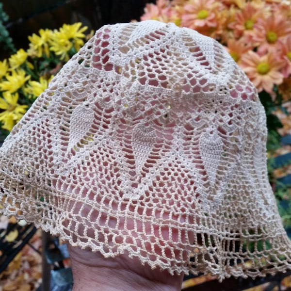 Lace Baby Hat Vintage Hand Made Ecru Flawless Doll Cap Antique FREE SHIPPING