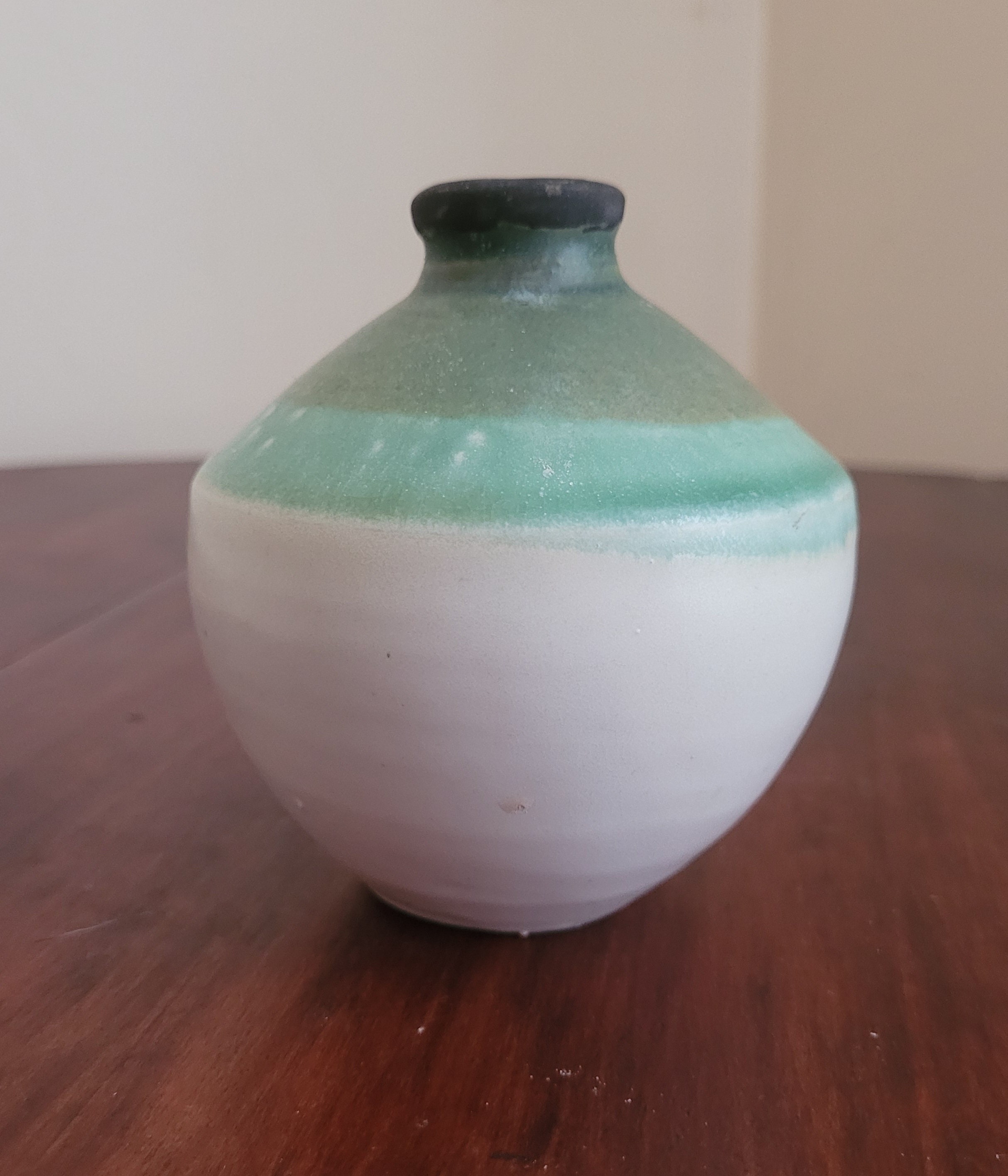 Bud Vase Hand Thrown Pottery White Green Black Matte Glaze Vintage FREE ...
