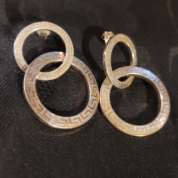 Earrings Greek Key Pattern Dangling Interlocked H… - image 1