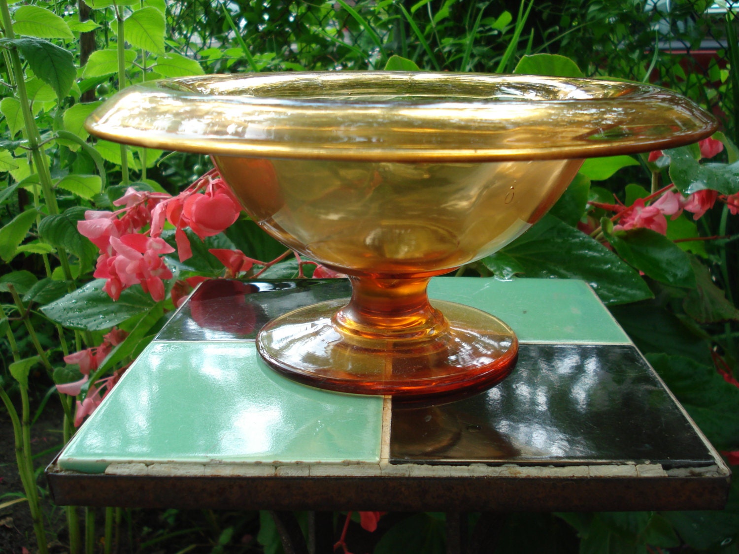 Amber Glass Pedestal Bowl Vintage Depression Glass FREE Etsy