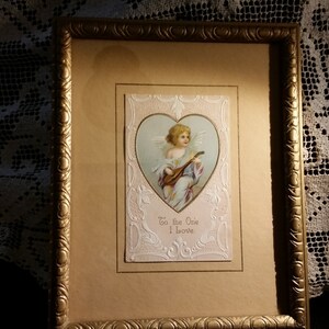 Encadré carte postale ange avec luth amour coeur Vintage Valentine livraison gratuite