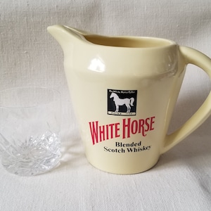 White Horse Blended Scotch Whiskey Bar Pitcher Vintage Advertising Barware Icewater Pitcher FREE SHIPPING