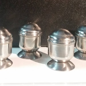 Salt and Pepper Shakers Group of 4 Stainless Denmark Midcentury Modern Scandinavian Small FREE SHIPPING