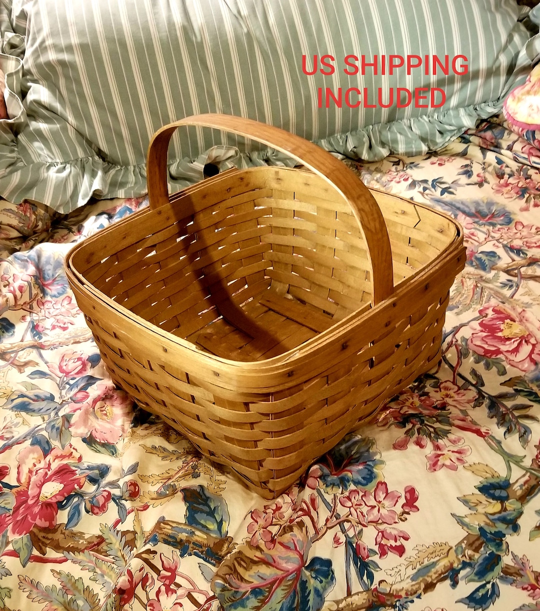 Vintage Market Basket Split Wood Splint Antique Gathering Basket Rustic ...