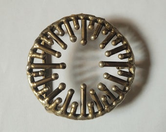Belt Buckle Brass Hand Made Boho Hippie Brutalist Bronze Circle Retro Sunburst Free Shipping