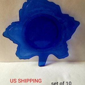 Set of 10 Maple Leaf Plates L.E.Smith Glass Co. Mt. Pleasant, PA 1920s Vintage Mint Condition Collectible Glass  FREE SHIPPING