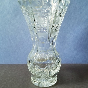 Cut Crystal Vase Vintage Hand Cut Bohemian Czech 7 Inches High Heavy FREE SHIPPING