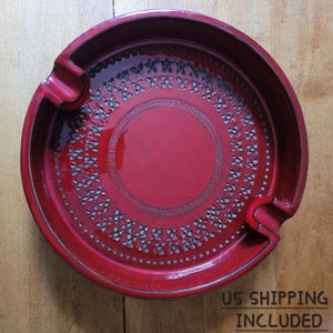 Cigar Ashtray Bitossi Ceramiche Aldo Londi Red Flavia Italian Mid Century Art Pottery 1960s VIntage Bowl 9 1/2 Inches FREE SHIPPING