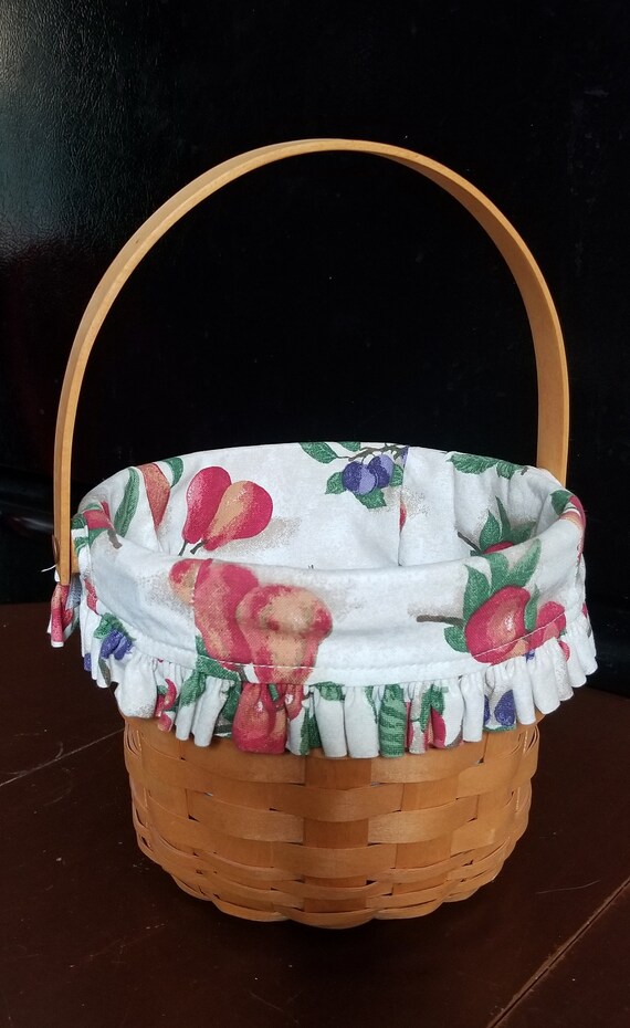 Longaberger Basket with Fabric Liner Round Swing Handle 7 Inches High 1999 Vintage Autumn Fruit Basket FREE SHIPPING