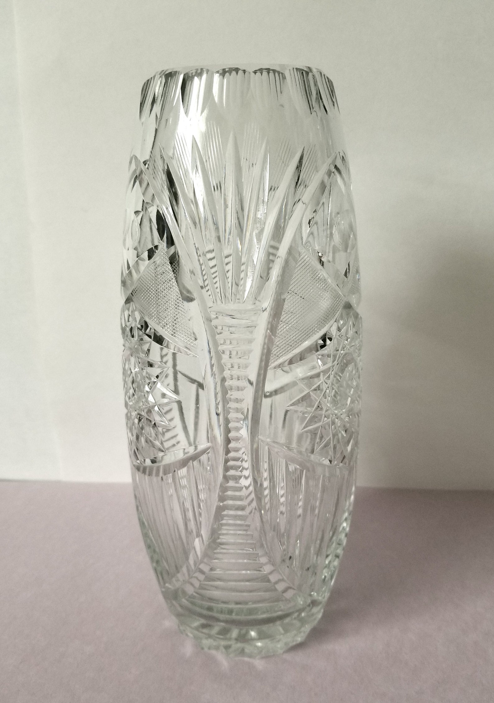 Cut Crystal Vase Barrel Vase Hobstars Stripes Lead Crystal 10 Etsy
