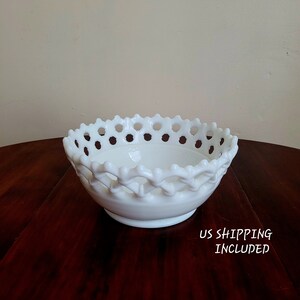 Bowl Westmoreland Doric Open Lace Milk Glass 1950s Vintage White Glass Fruit Bowl Serving FREE SHIPPING