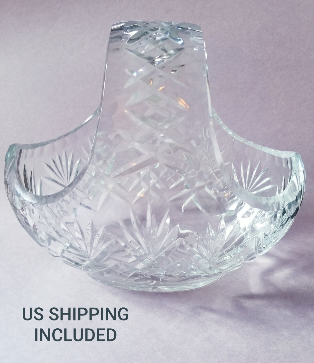 Crystal Basket Vase Bowl Dish Royal Doulton Hand Cut Large Heavy FREE