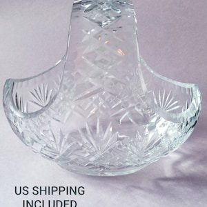 Crystal Basket Vase Bowl Dish Royal Doulton Hand Cut Large Heavy FREE SHIPPING