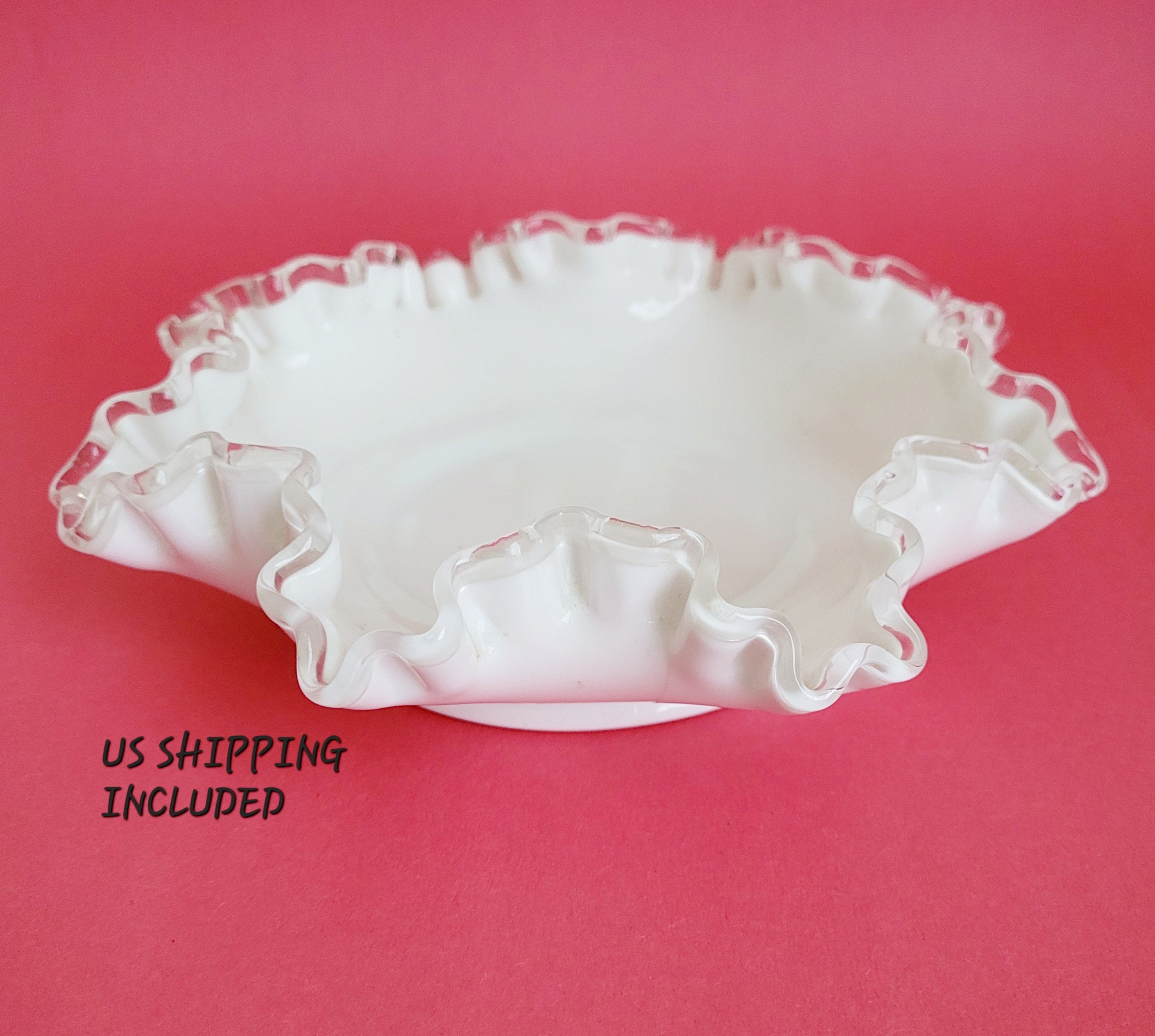 お歳暮 のし Silver Fenton Bowl Crest Made Hand Glass Milk Vintage 1950s 工芸品