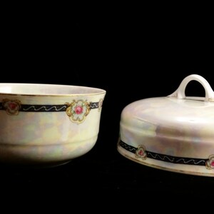 Bowl and Cover Iridescent Porcelain Czechoslovakia Vintage FREE SHIPPING
