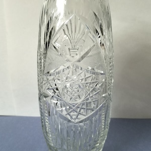 Cut Crystal Vase Barrel Vase Hobstars Stripes Lead Crystal 10 inch Vintage FREE SHIPPING